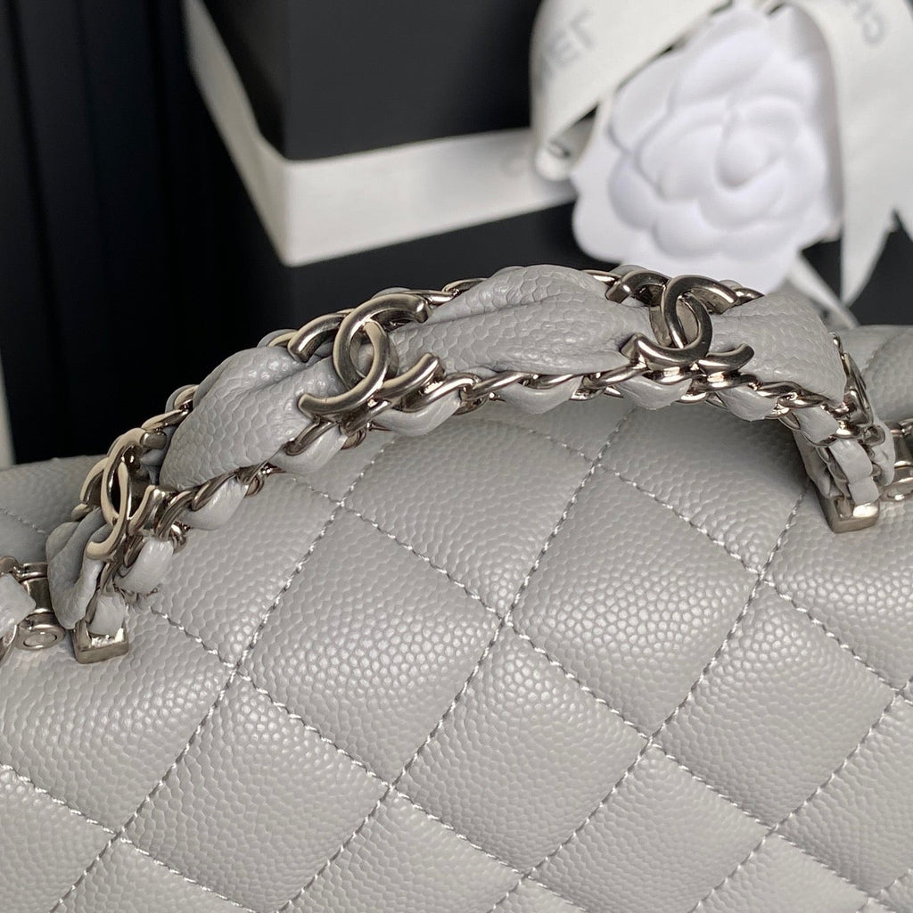 CHANEL 25S FLAP BAG 19 IN CHARCOAL GRAY CALFSKIN SILVER HARDWARE