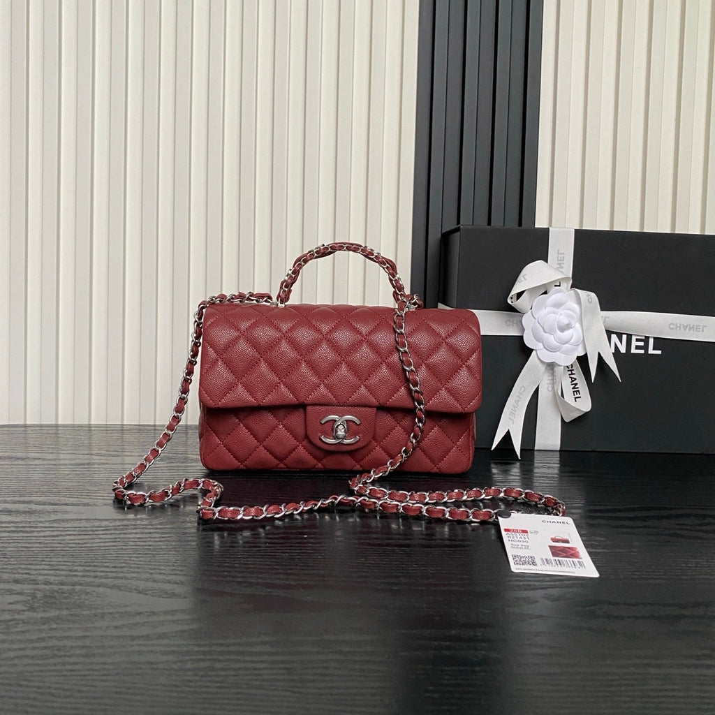 CHANEL 25S FLAP BAG 22 IN BURGUNDY CALFSKIN SILVER HARDWARE