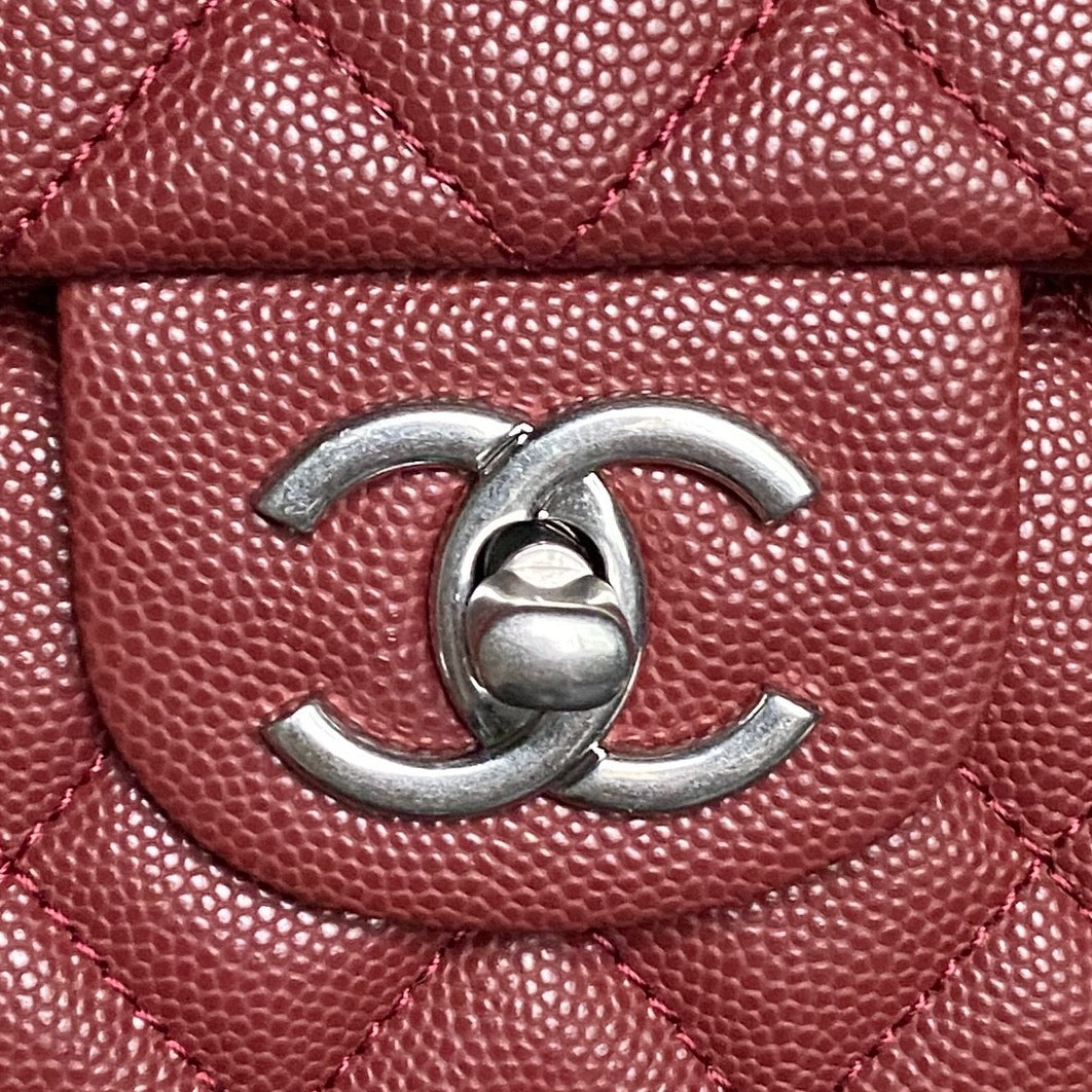 CHANEL 25S FLAP BAG 22 IN BURGUNDY CALFSKIN SILVER HARDWARE