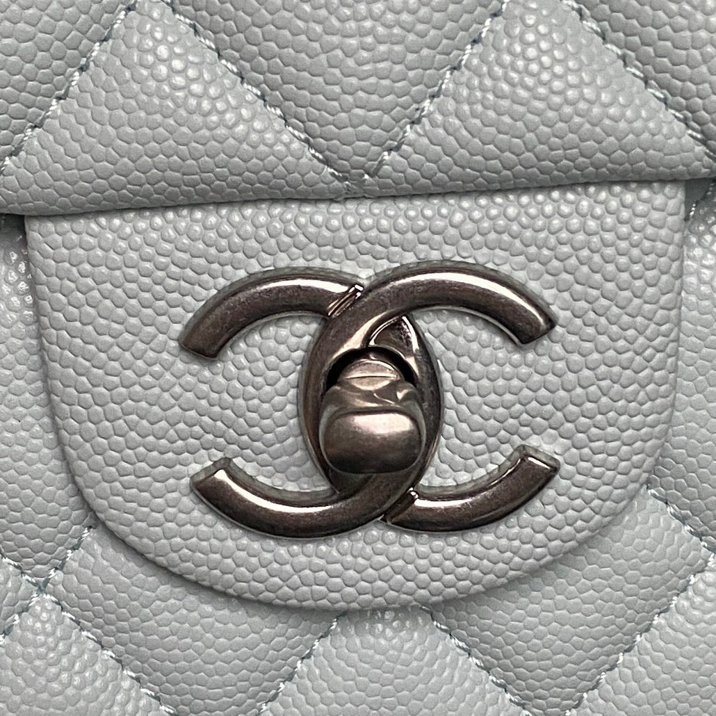 CHANEL 25S FLAP BAG 22 IN SLATE BLUE CALFSKIN SILVER HARDWARE