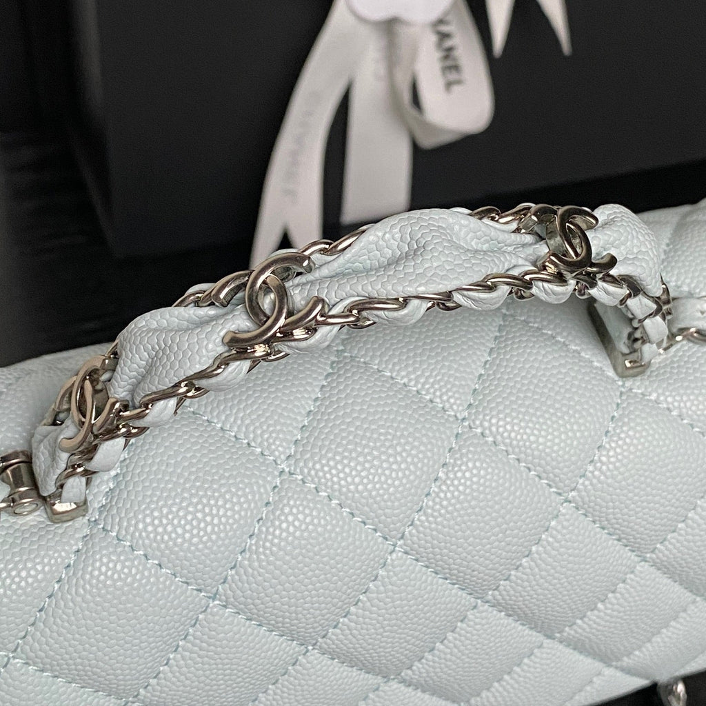 CHANEL 25S FLAP BAG 22 IN SLATE BLUE CALFSKIN SILVER HARDWARE