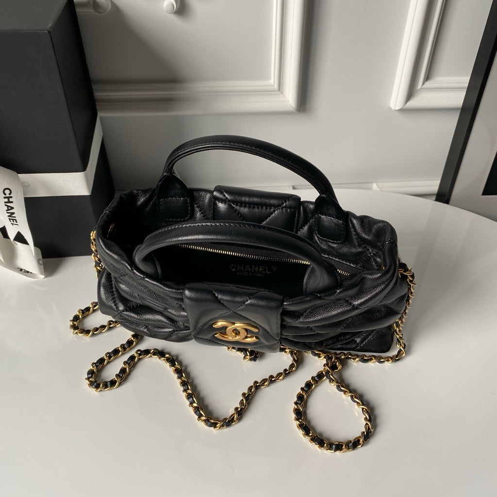 CHANEL 25S BOW BAG 26 IN BLACK LAMBSKIN WITH GOLD HARDWARE