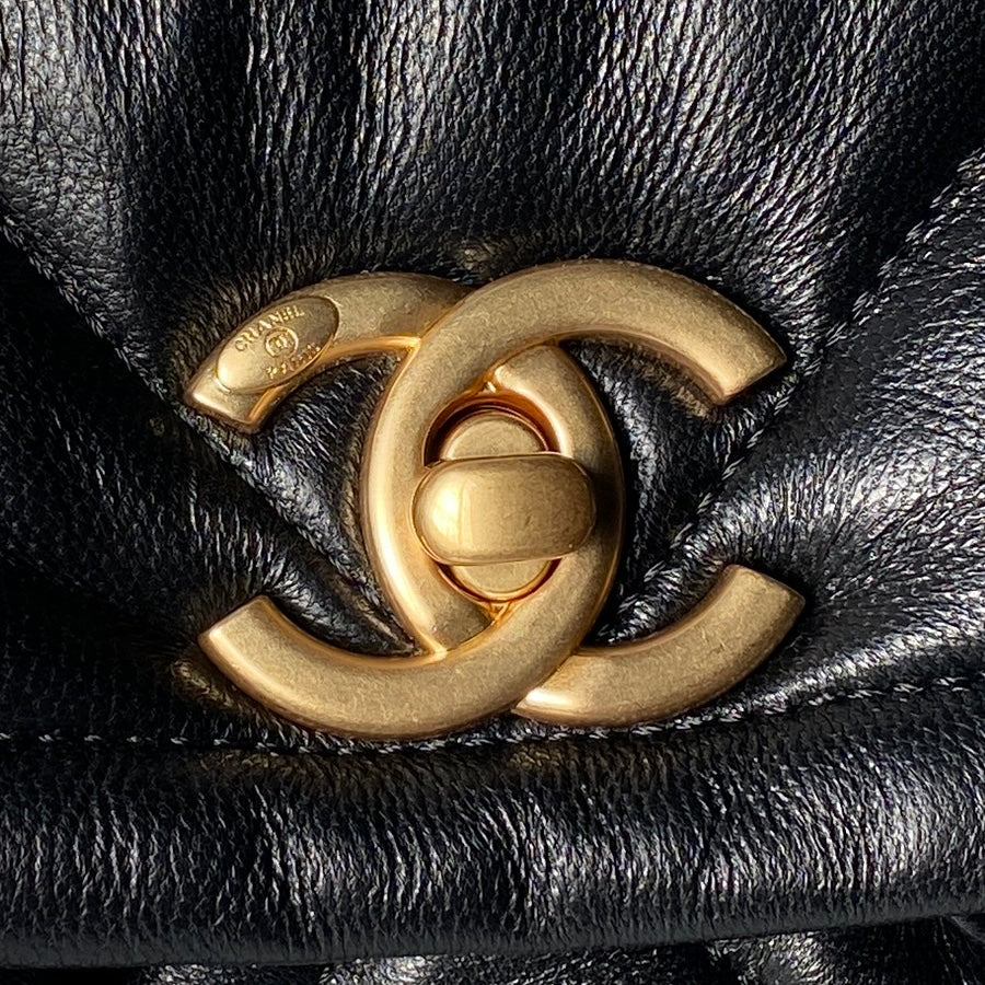 CHANEL 25S FLAP BAG 45 IN BLACK LAMBSKIN WITH GOLD HARDWARE