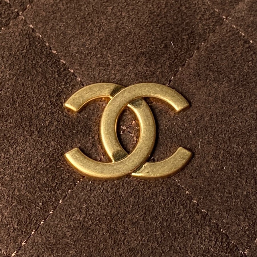CHANEL 25S BOWLING BAG 24 IN DARK BROWN SUEDE GOLD HARDWARE