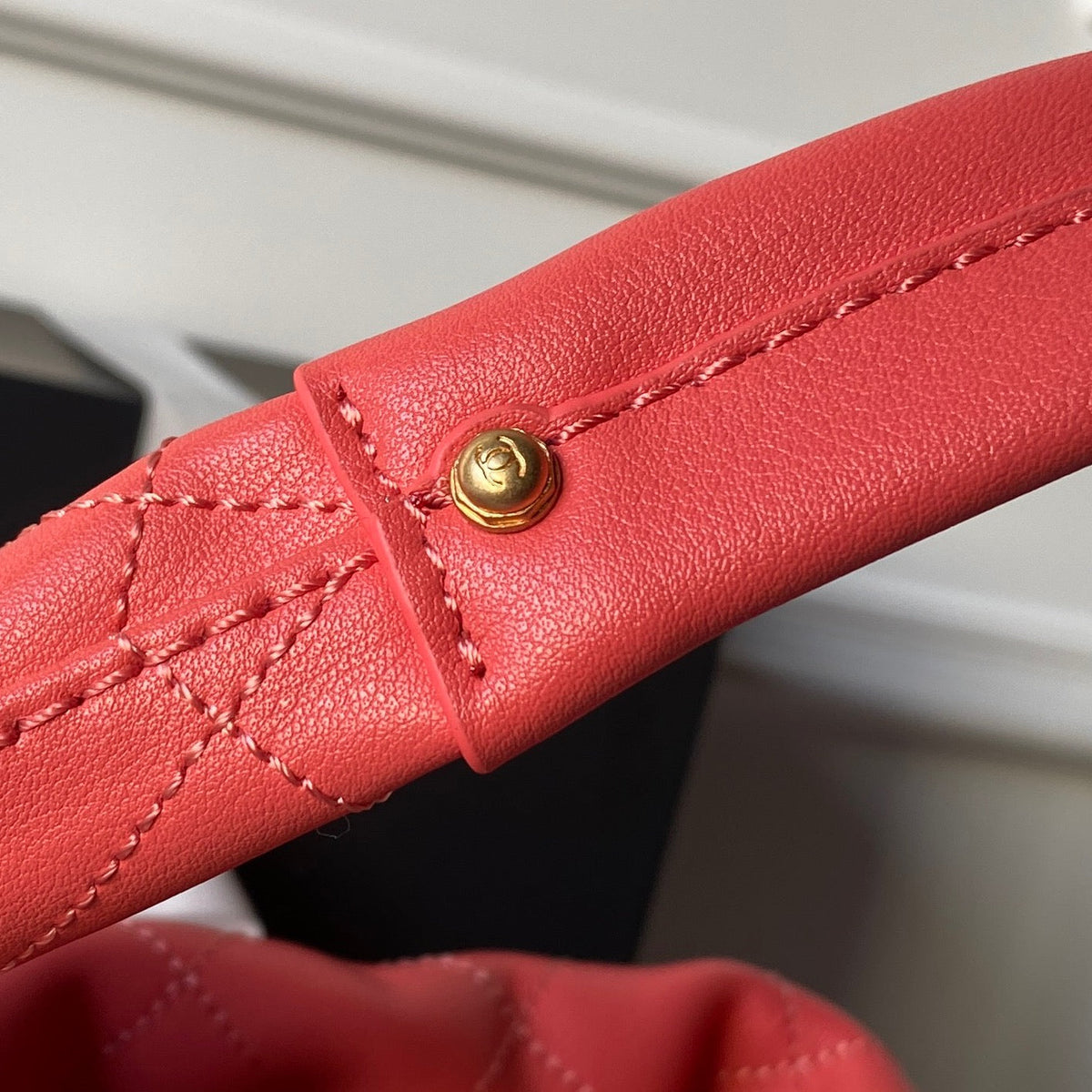CHANEL 25S HOBO BAG 32 IN CORAL RED LAMBSKIN