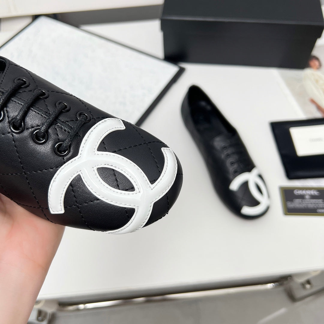 CHANEL 25S DANCE SHOES WITH PRINTED LOGO IN BLACK CALFSKIN
