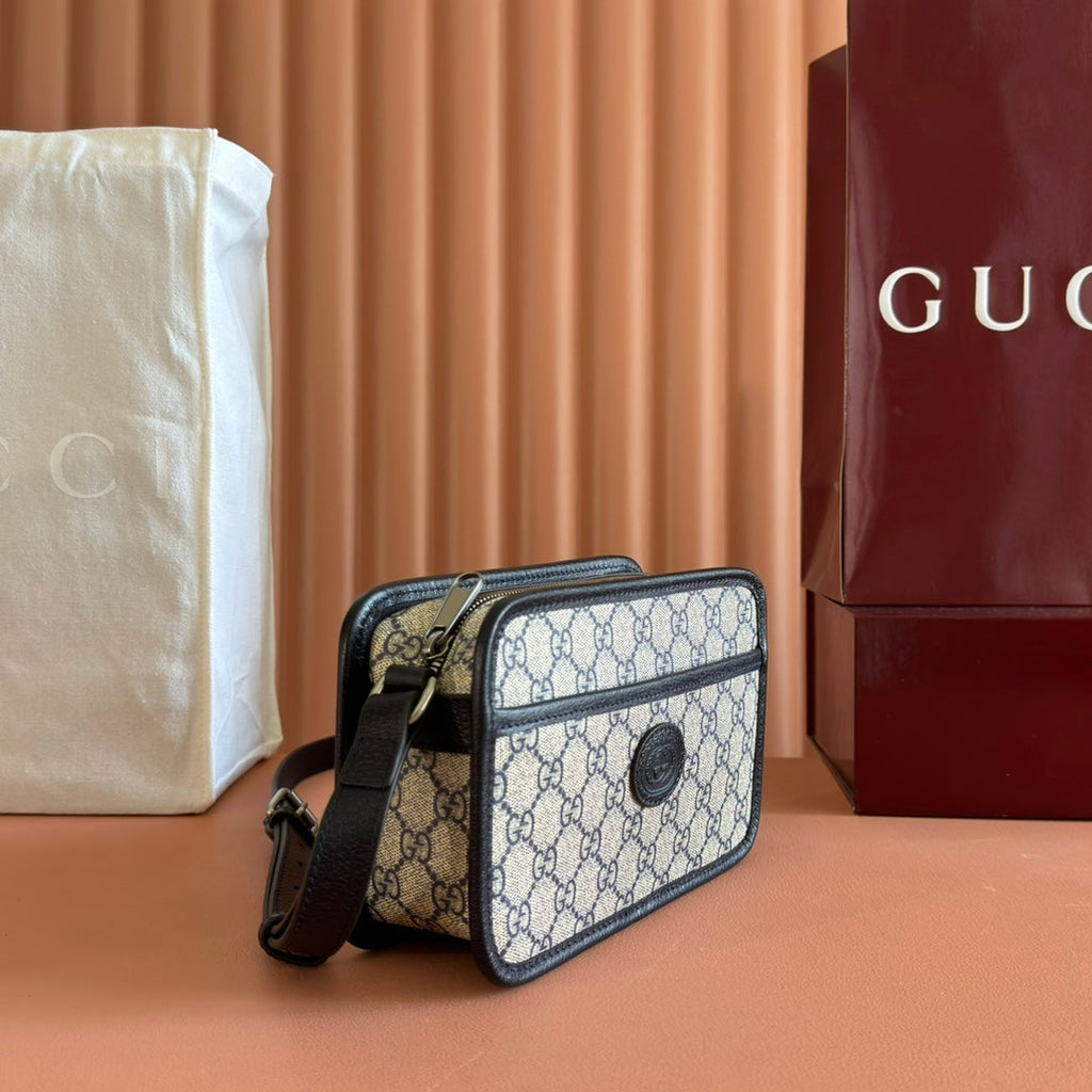 GUCCI MINI BAG 22 BLACK WITH INTERLOCKING G IN CANVAS