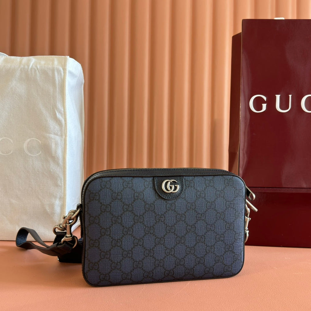 GUCCI OPHIDIA SMALL CROSSBODY BAG 24 NAVY BLUE MONOGRAM CANVAS