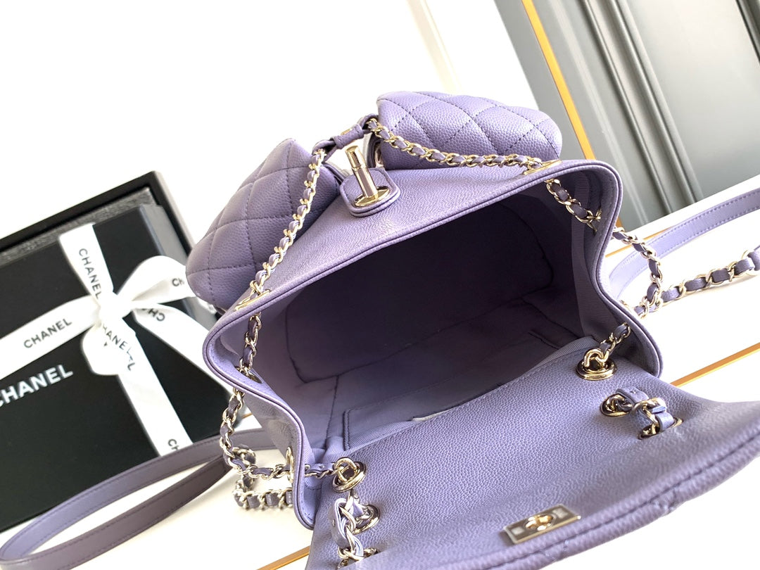 CHANEL 25S BACKPACK 17.5 CM IN PURPLE LAMBSKIN