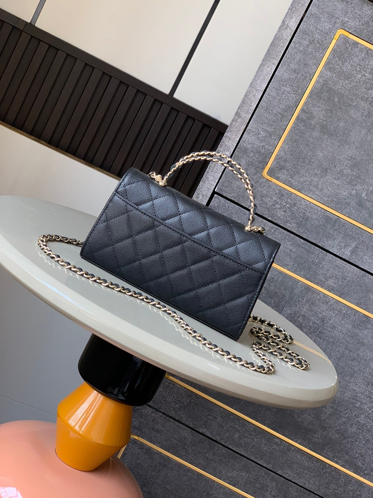 CHANEL 25S KELLY BAG 18 IN BLACK CAVIAR LEATHER WITH GOLD HARDWARE