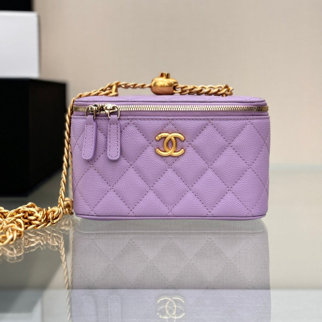 CHANEL 25S MINI VANITY BAG 16 CM IN PURPLE LAMBSKIN WITH GOLD HARDWARE