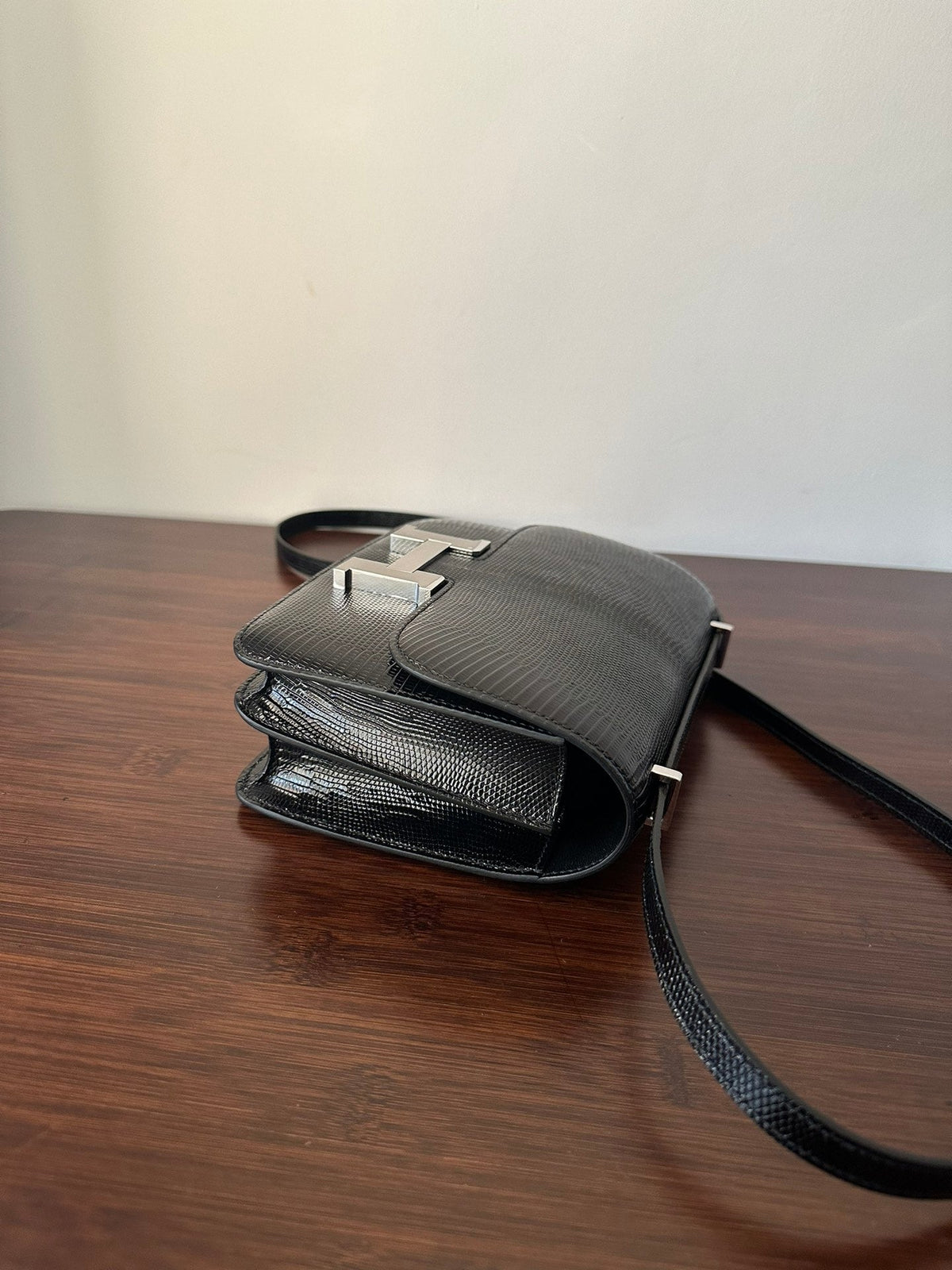 HERMES CONSTANCE 18 BLACK LIZARD SILVER HARDWARE
