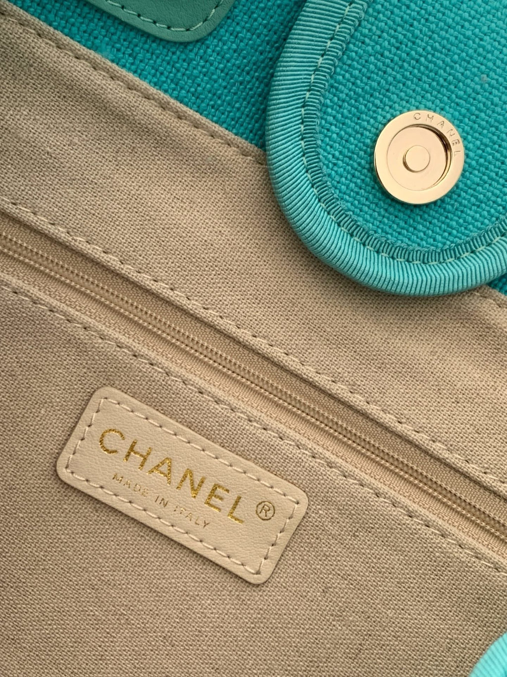 CHANEL 25S TOTE BAG 33 IN TURQUOISE BLUE CANVAS