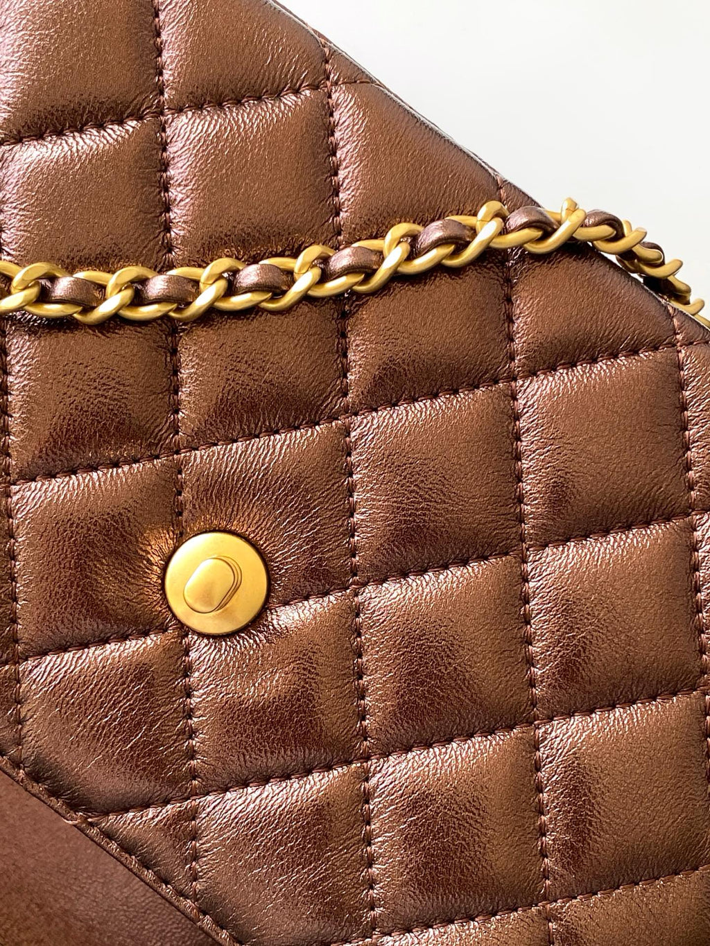 CHANEL 25S MINI KELLY BAG 19 IN BROWN METALLIC LAMBSKIN WITH GOLD HARDWARE