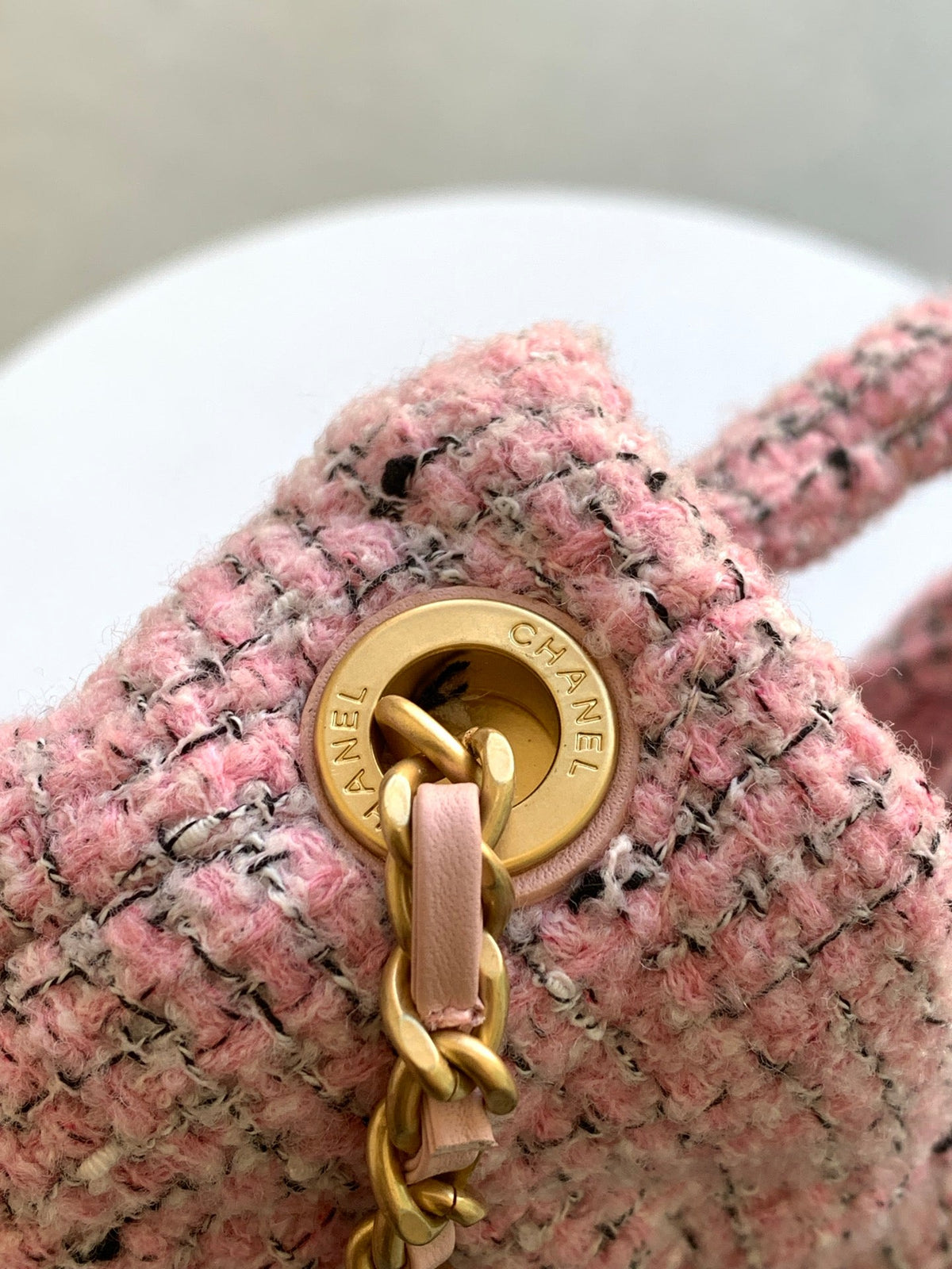 CHANEL 25S BOW BAG 26 IN PINK TWEED WITH GOLD HARDWARE