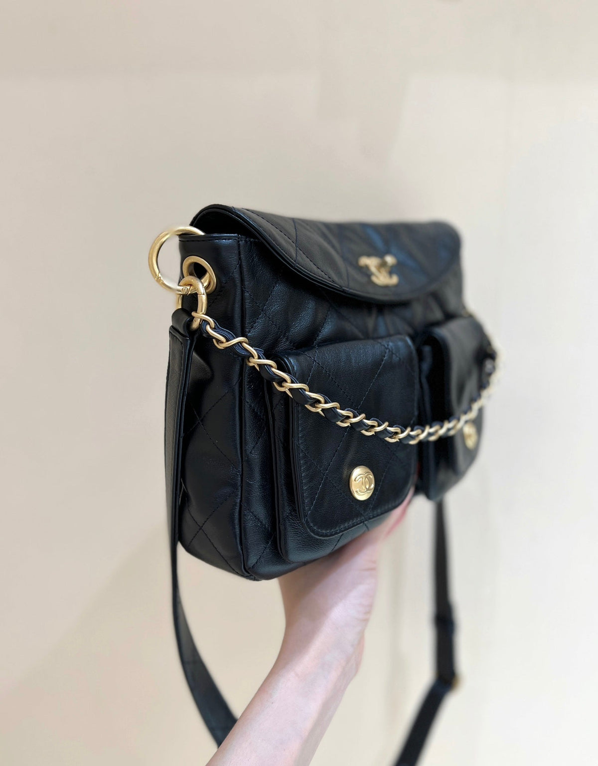 CHANEL 25S HOBO RETRO BAG 24 IN BLACK CALFSKIN GOLD HARDWARE