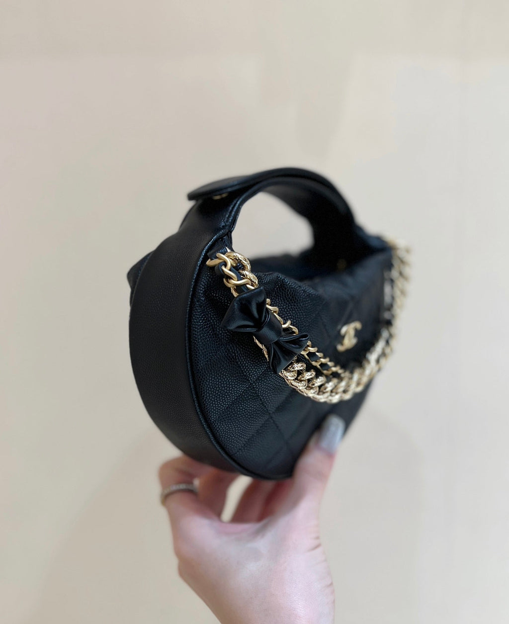 CHANEL 25S HALFMOON BAG 18 IN BLACK CALFSKIN