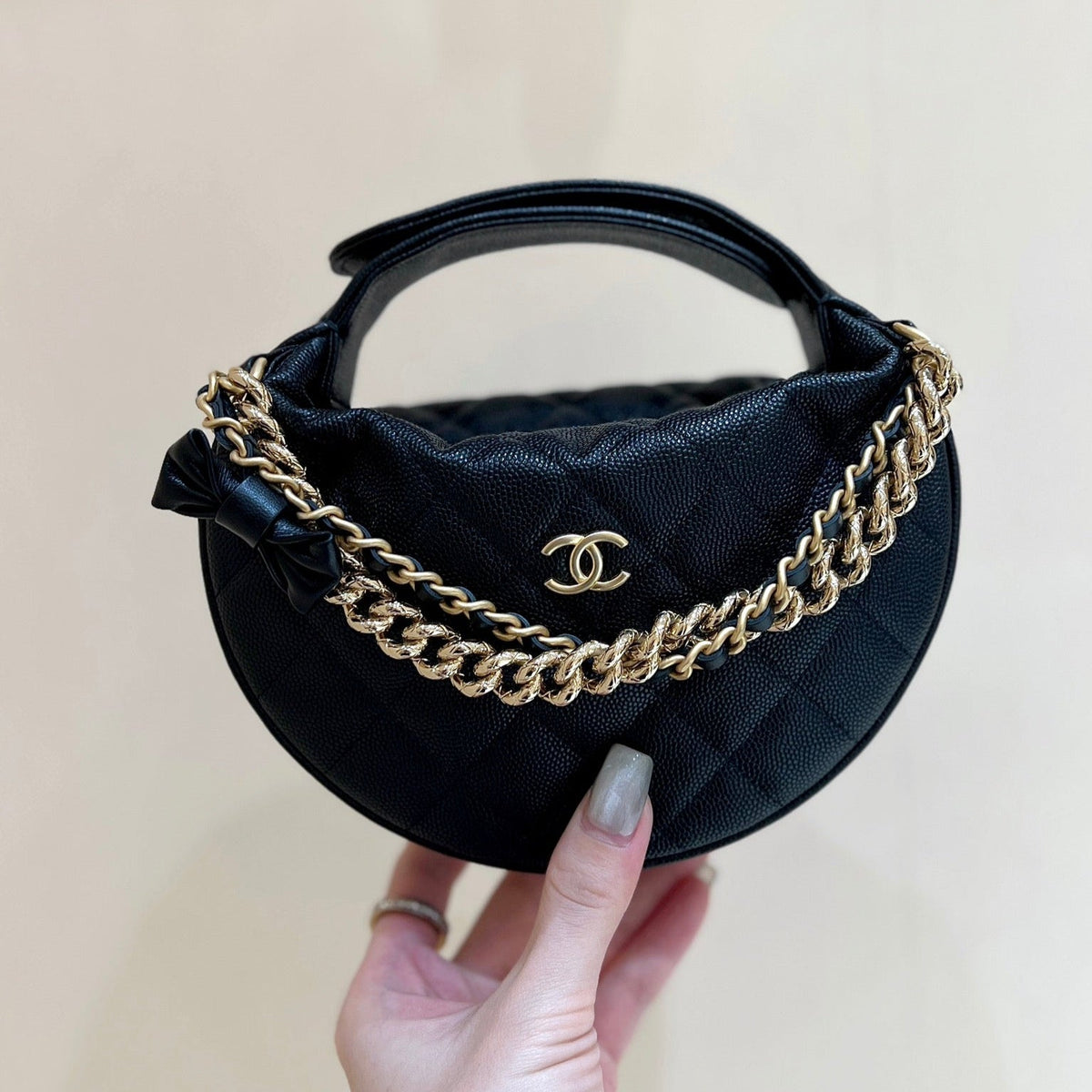CHANEL 25S HALFMOON BAG 18 IN BLACK CALFSKIN