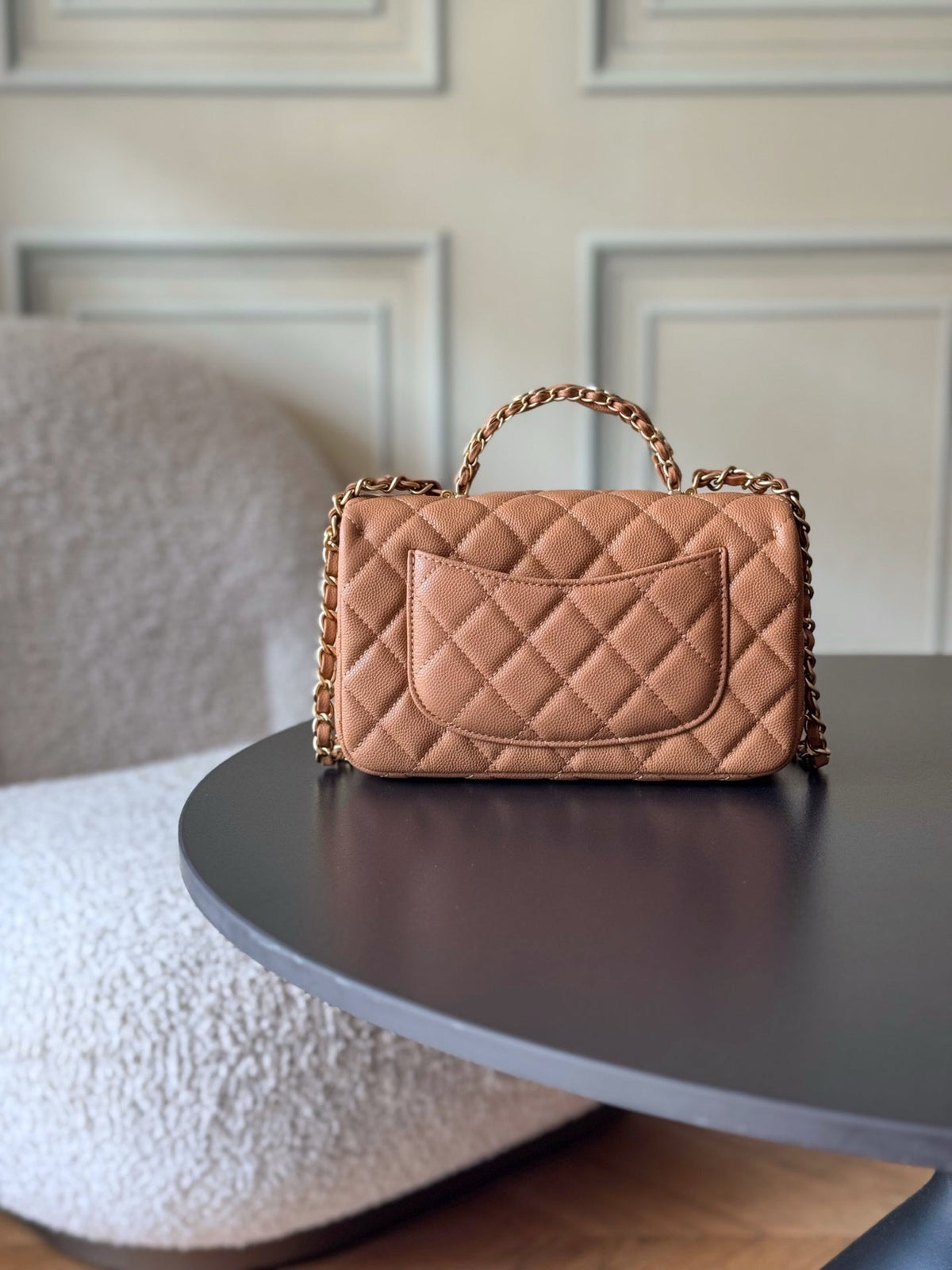 CHANEL 25S FLAP BAG 20 CM IN LIGHT BROWN CAVIAR LEATHER WITH GOLD HARDWARE