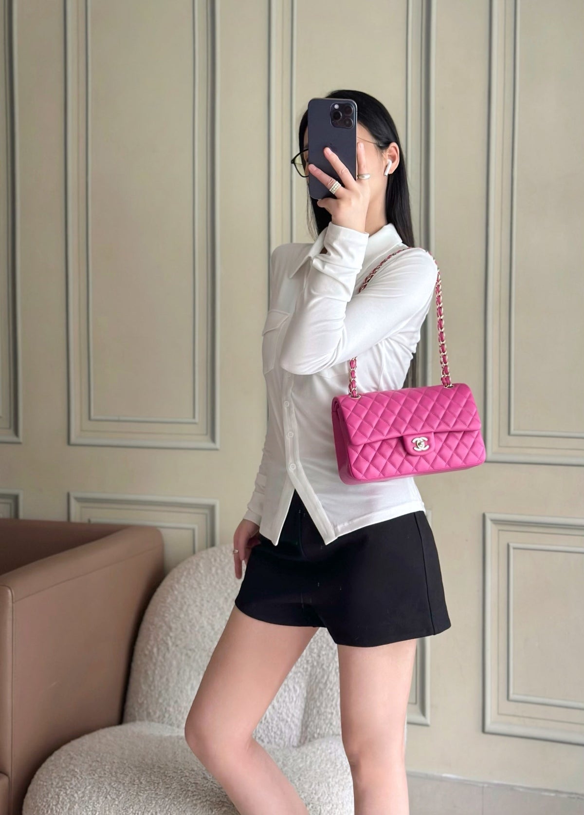 CHANEL 25S CLASSIC FLAP BAG 25 CM IN PINK LAMBSKIN WITH GOLD HARDWARE